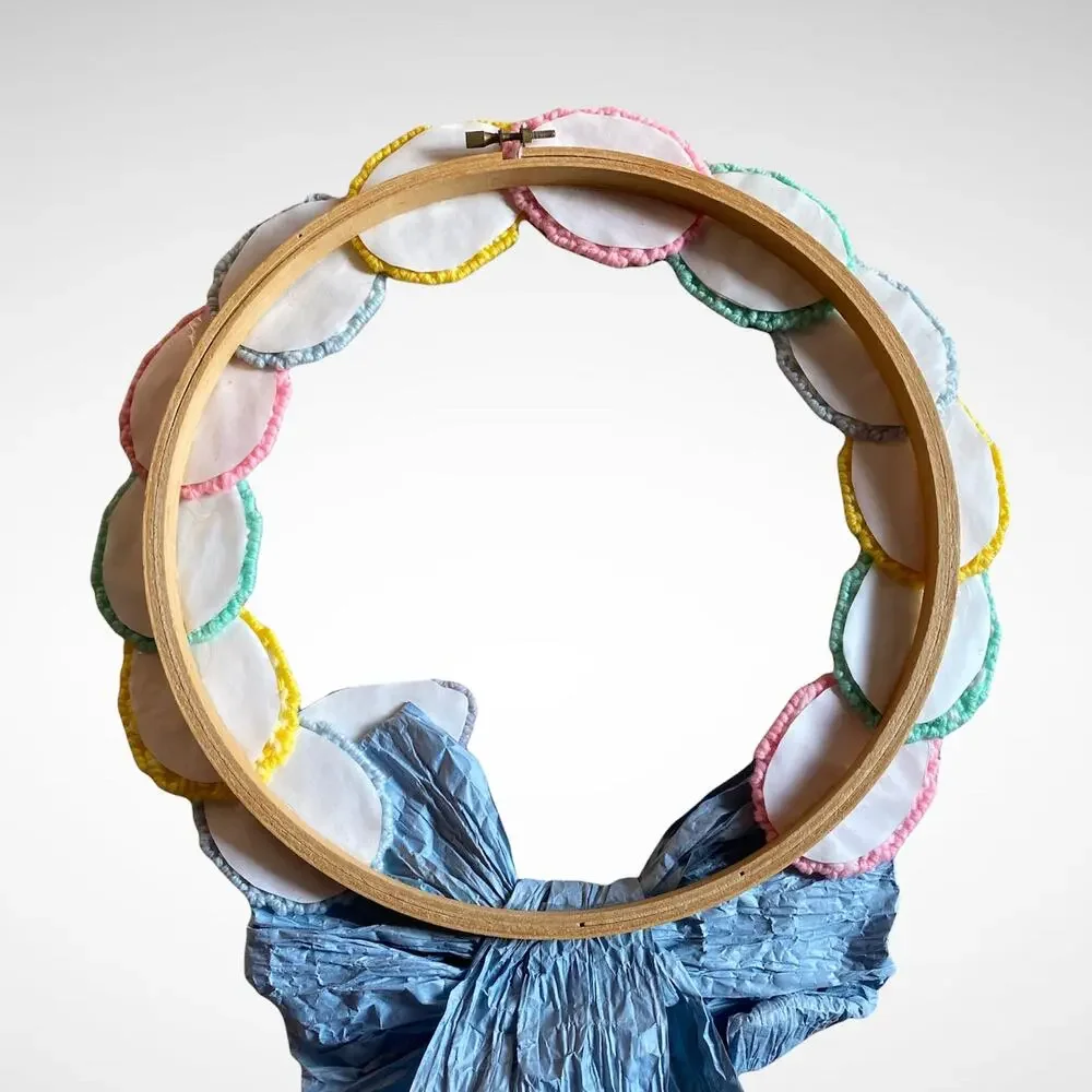 Pattern Yarn Art Eggs with Bunny Rabbit 2-different Embroidery Hoop Wreaths
